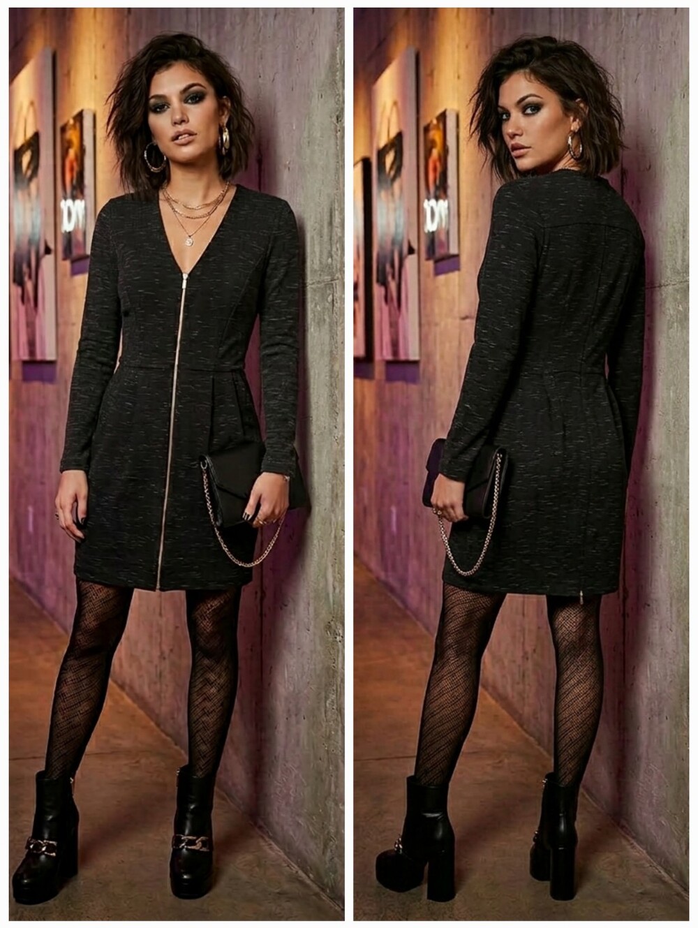 Dynamite S Modern Contemporary Edgy Abstract Exposed Zip Longsleeve Dress